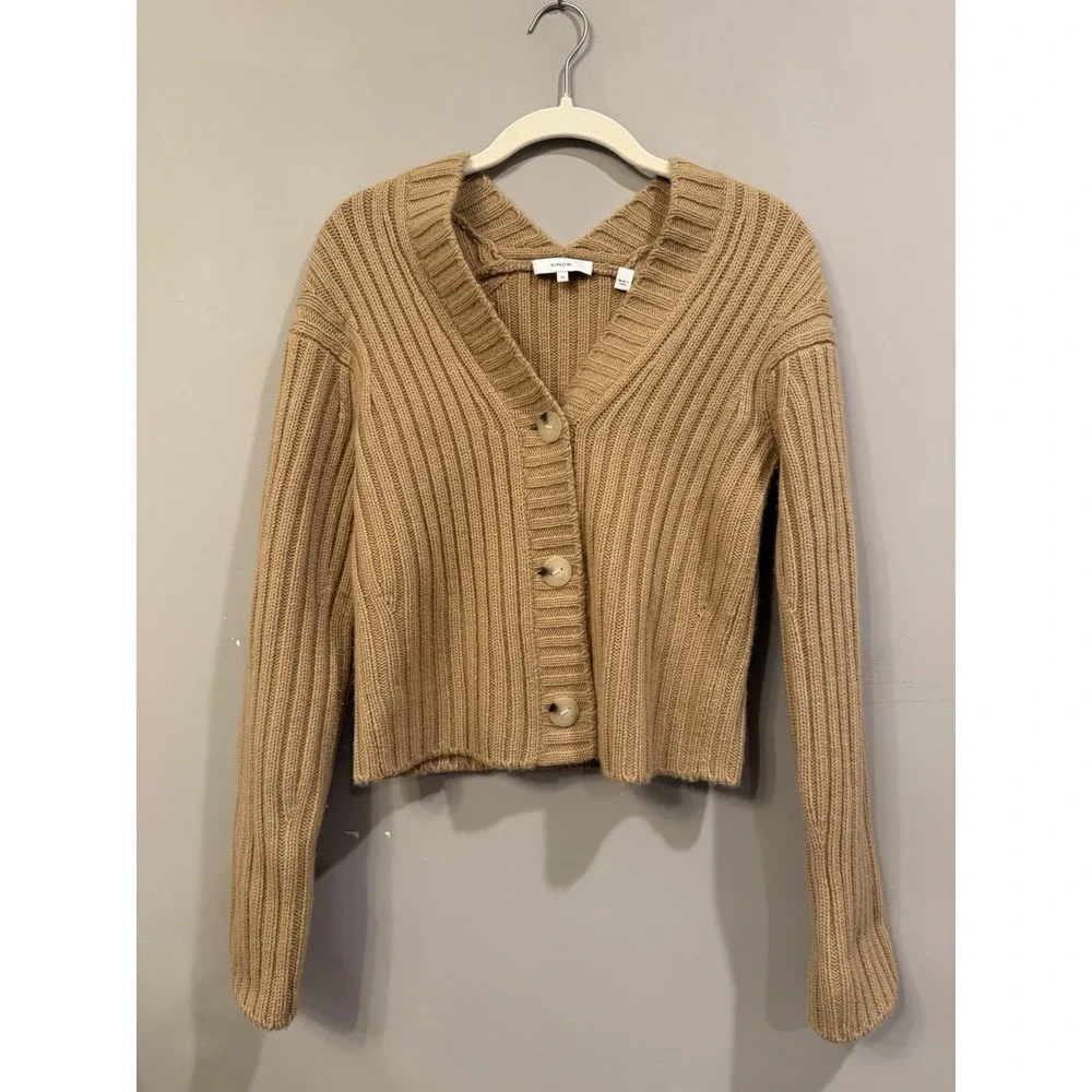 VINCE Cropped Ribbed Wool & Cashmere Button-Front 20